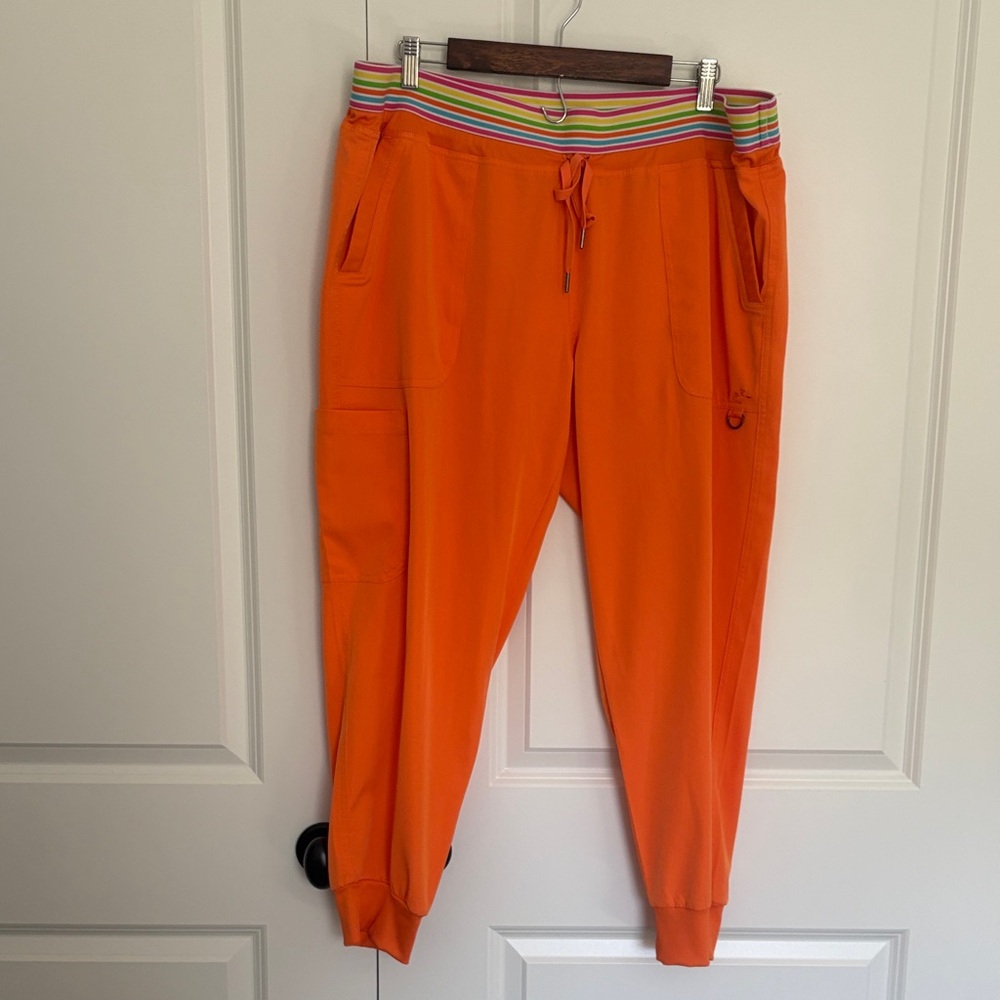 Aba Therese Bright Orange Drawstring Joggers with Striped Waistband Size XLP